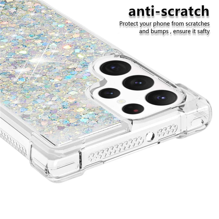 For Samsung Galaxy S23 Ultra TPU Case Glitter Quicksand Shockproof Phone Back Cover - Silver  /  Hearts - 3
