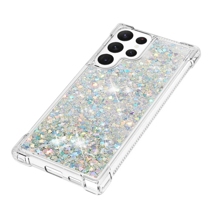 For Samsung Galaxy S23 Ultra TPU Case Glitter Quicksand Shockproof Phone Back Cover - Silver  /  Hearts - 5