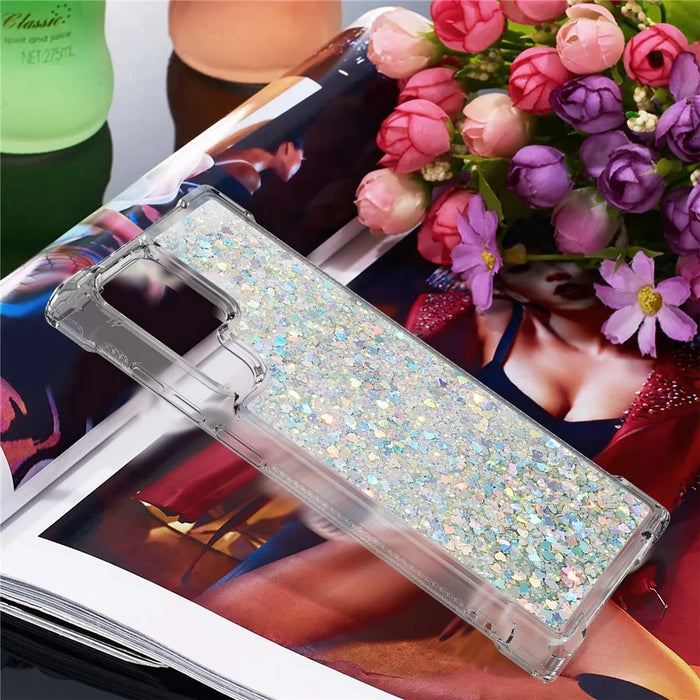 For Samsung Galaxy S23 Ultra TPU Case Glitter Quicksand Shockproof Phone Back Cover - Silver  /  Hearts - 6