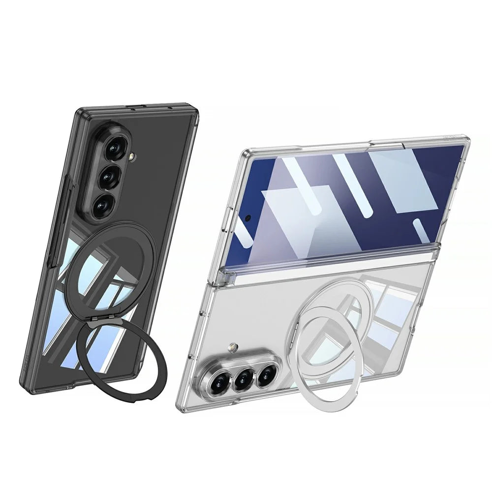 GKK For Samsung Galaxy Z Fold7 5G Magnetic Case Rotary Kickstand PC Clear Phone Cover with Tempered Glass Screen Film - Transparent - 3
