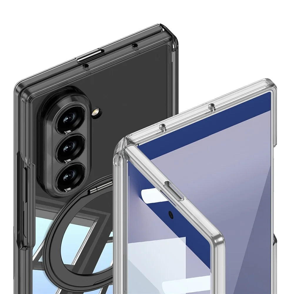 GKK For Samsung Galaxy Z Fold7 5G Magnetic Case Rotary Kickstand PC Clear Phone Cover with Tempered Glass Screen Film - Transparent - 6