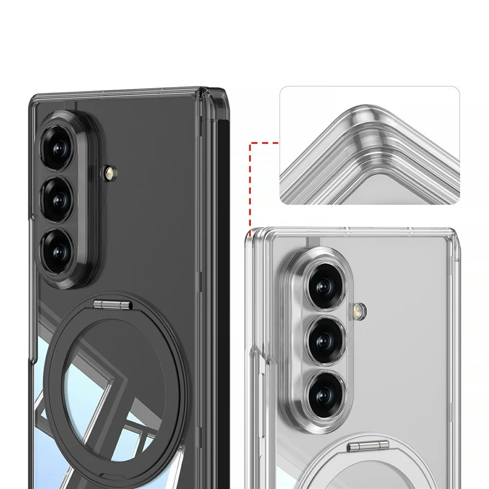 GKK For Samsung Galaxy Z Fold7 5G Magnetic Case Rotary Kickstand PC Clear Phone Cover with Tempered Glass Screen Film - Transparent - 7