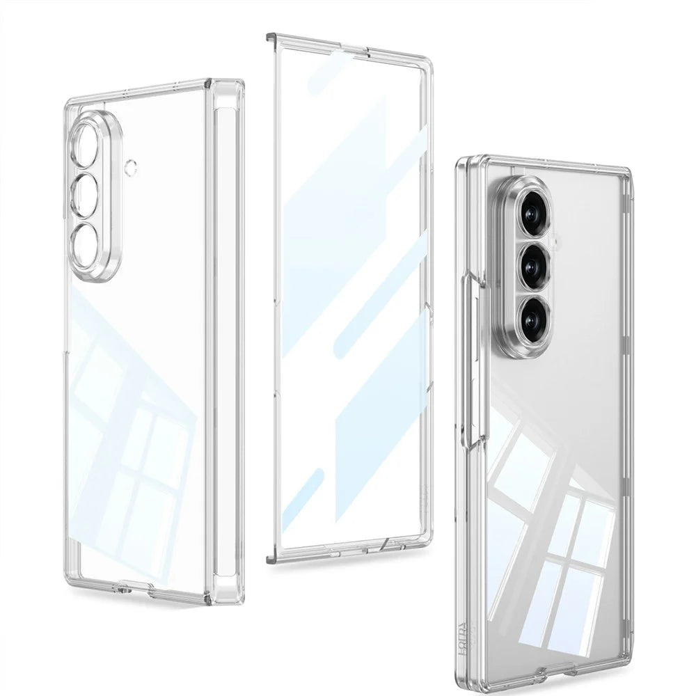 GKK For Samsung Galaxy Z Fold7 5G Case Magnetic Hinge Clear PC Phone Cover with Tempered Glass Screen Film - Transparent - 1