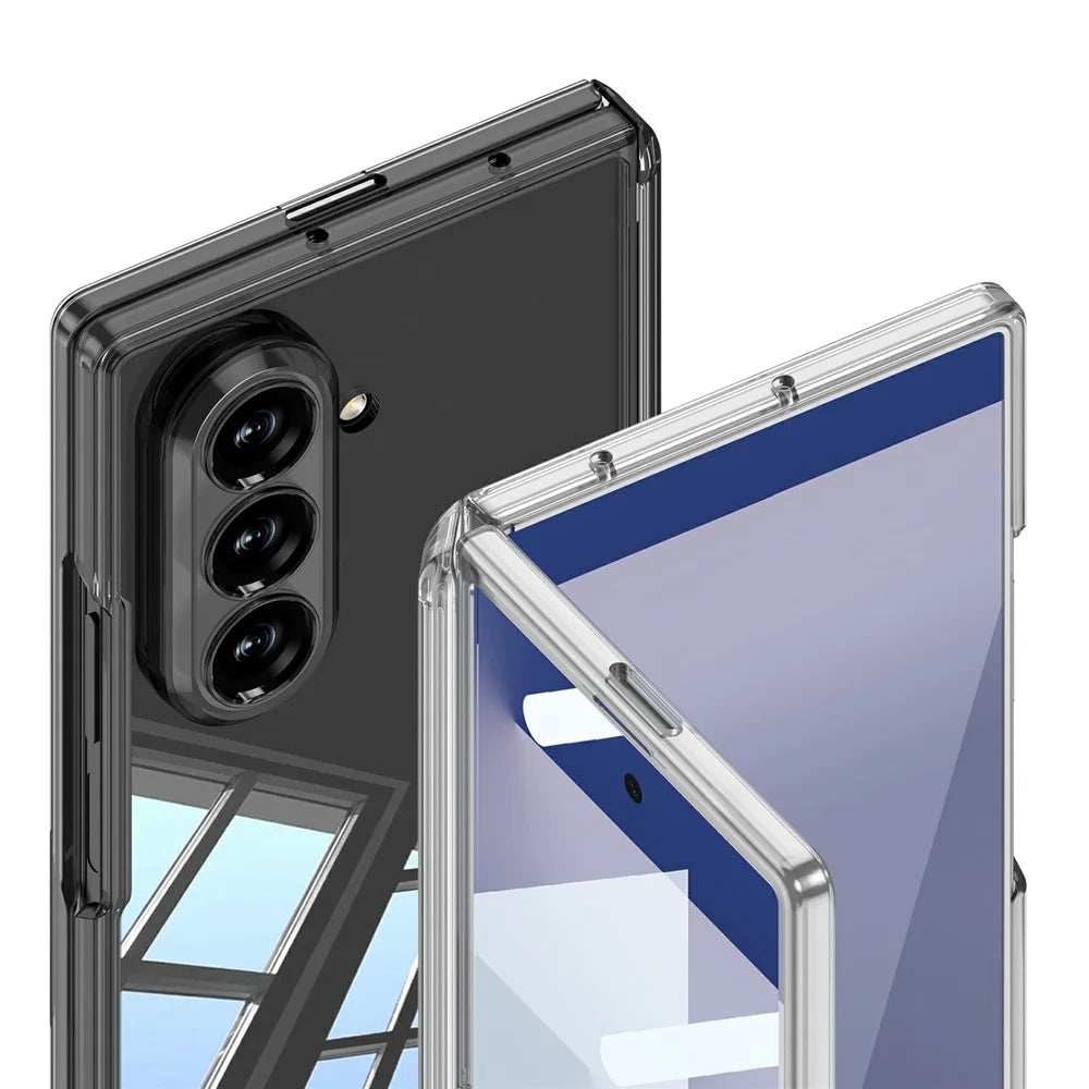 GKK For Samsung Galaxy Z Fold7 5G Case Magnetic Hinge Clear PC Phone Cover with Tempered Glass Screen Film - Transparent - 6