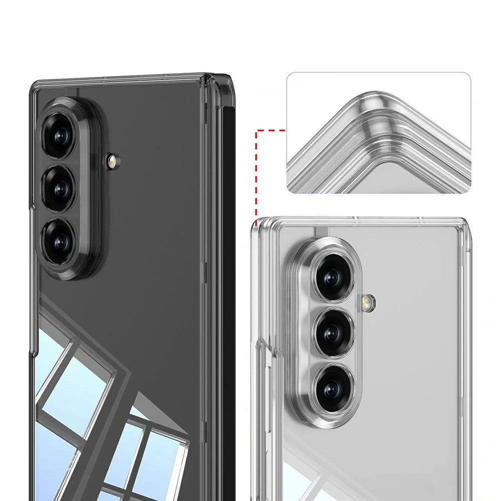 GKK For Samsung Galaxy Z Fold7 5G Case Magnetic Hinge Clear PC Phone Cover with Tempered Glass Screen Film - Transparent - 7