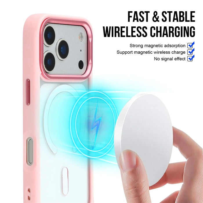 For iPhone 17 Pro Max Clear Phone Case Compatible with MagSafe PC TPU Back Cover (Phone Case Only) - Pink - 3