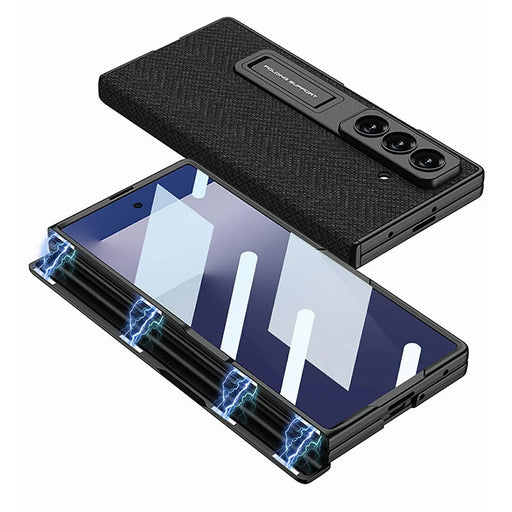 GKK For Samsung Galaxy Z Fold7 5G Case Magnetic Hinge Kickstand Nylon Coated PC Phone Cover with Tempered Glass Screen Film - Brown - 2