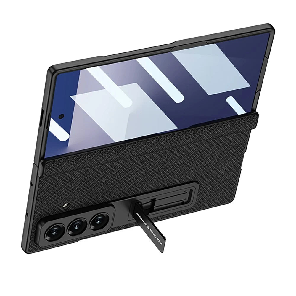 GKK For Samsung Galaxy Z Fold7 5G Case Magnetic Hinge Kickstand Nylon Coated PC Phone Cover with Tempered Glass Screen Film - Brown - 4