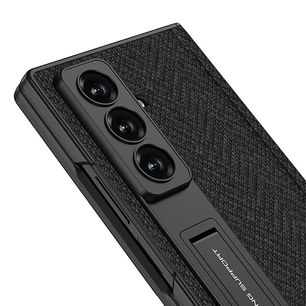 GKK For Samsung Galaxy Z Fold7 5G Case Magnetic Hinge Kickstand Nylon Coated PC Phone Cover with Tempered Glass Screen Film - Brown - 6