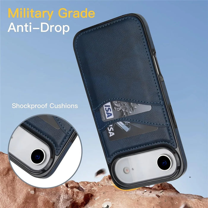 For iPhone Air Case Card Slot Slim-Fit PU + TPU Mobile Cover - Blue - 4