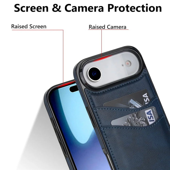 For iPhone Air Case Card Slot Slim-Fit PU + TPU Mobile Cover - Blue - 5