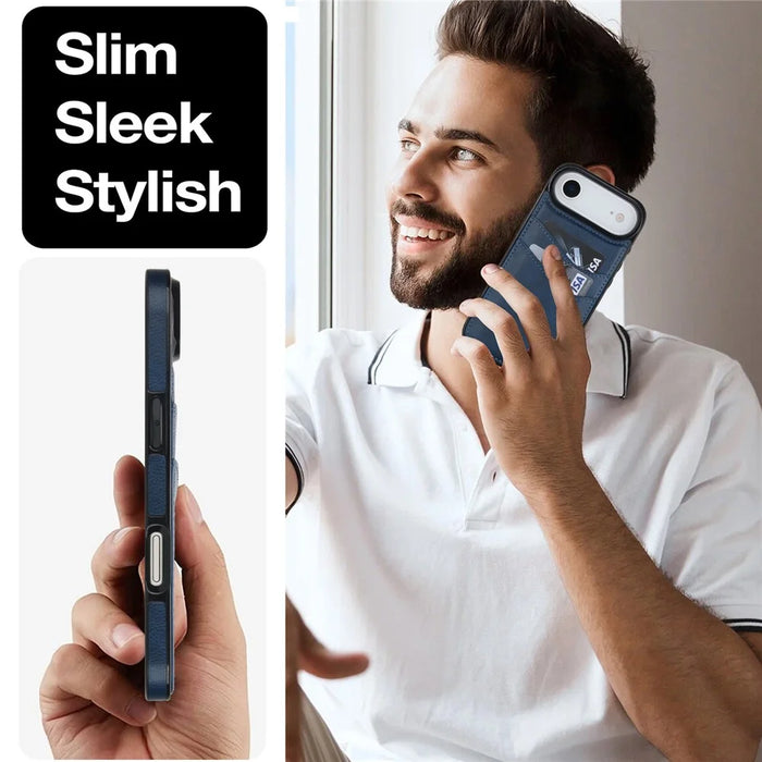For iPhone Air Case Card Slot Slim-Fit PU + TPU Mobile Cover - Blue - 6
