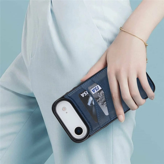 For iPhone Air Case Card Slot Slim-Fit PU + TPU Mobile Cover - Blue - 7