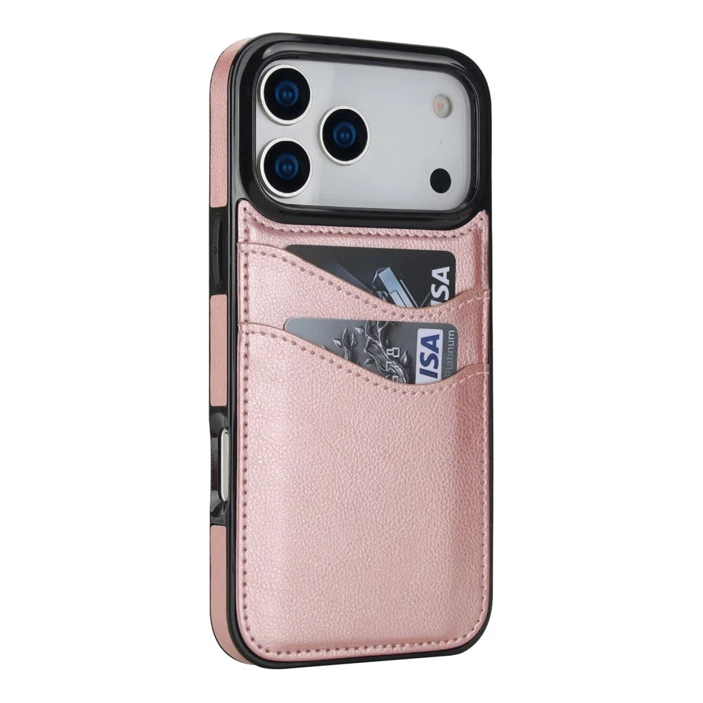 For iPhone 17 Pro Max Case Card Slot Slim-Fit PU + TPU Mobile Cover - Rose Gold - 2