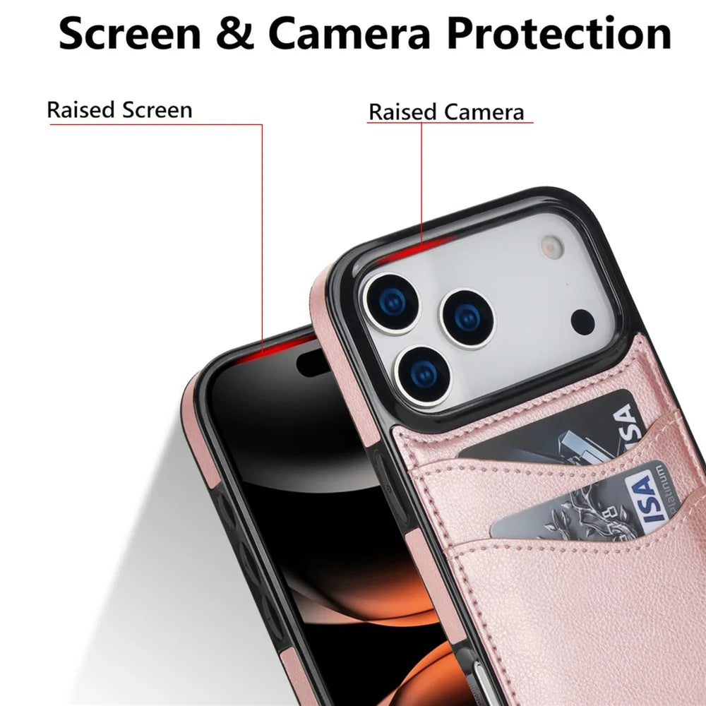 For iPhone 17 Pro Max Case Card Slot Slim-Fit PU + TPU Mobile Cover - Rose Gold - 5