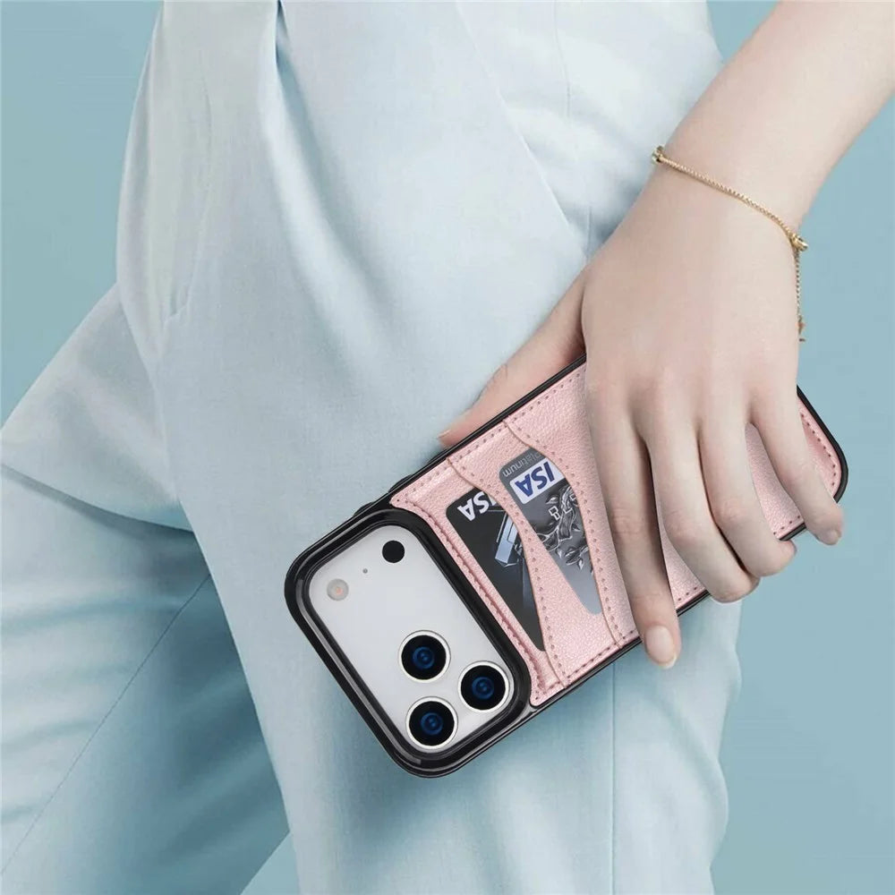 For iPhone 17 Pro Max Case Card Slot Slim-Fit PU + TPU Mobile Cover - Rose Gold - 7