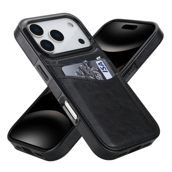For iPhone 17 Pro Case Card Slot Slim-Fit PU + TPU Mobile Cover - Black - 1
