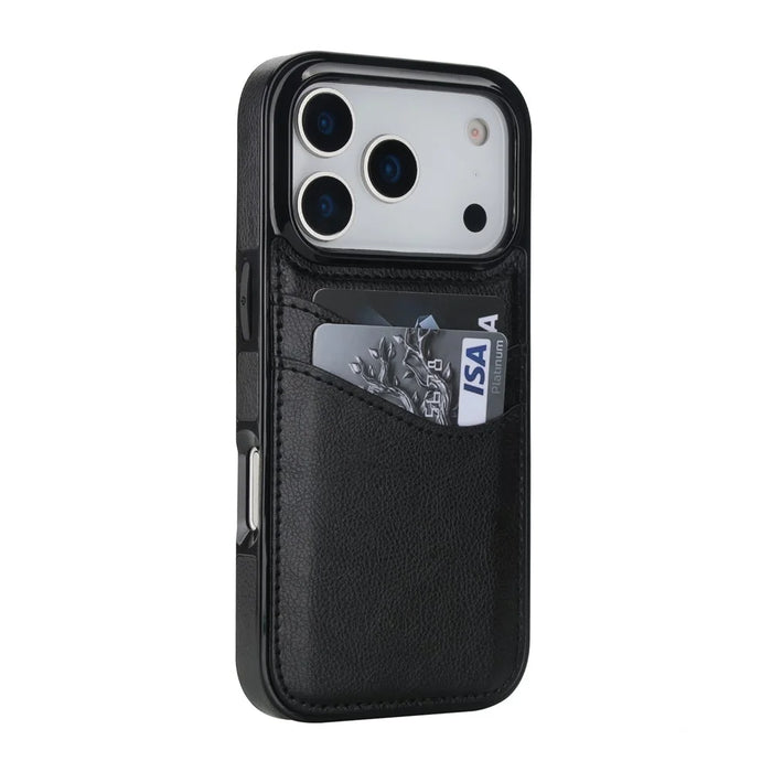 For iPhone 17 Pro Case Card Slot Slim-Fit PU + TPU Mobile Cover - Black - 2