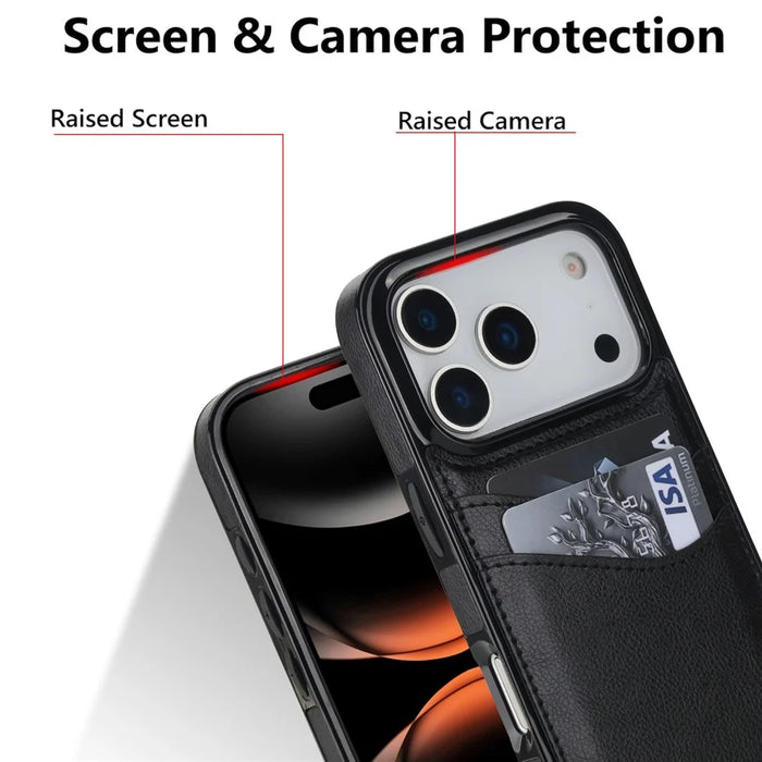 For iPhone 17 Pro Case Card Slot Slim-Fit PU + TPU Mobile Cover - Black - 5