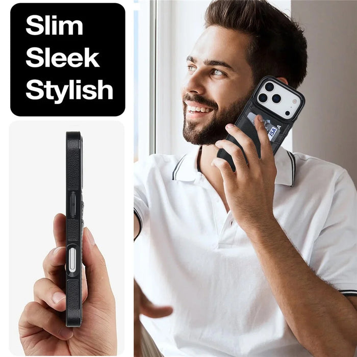 For iPhone 17 Pro Case Card Slot Slim-Fit PU + TPU Mobile Cover - Black - 6