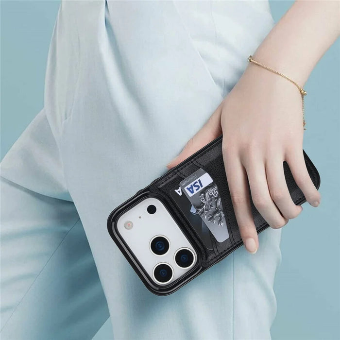 For iPhone 17 Pro Case Card Slot Slim-Fit PU + TPU Mobile Cover - Black - 7