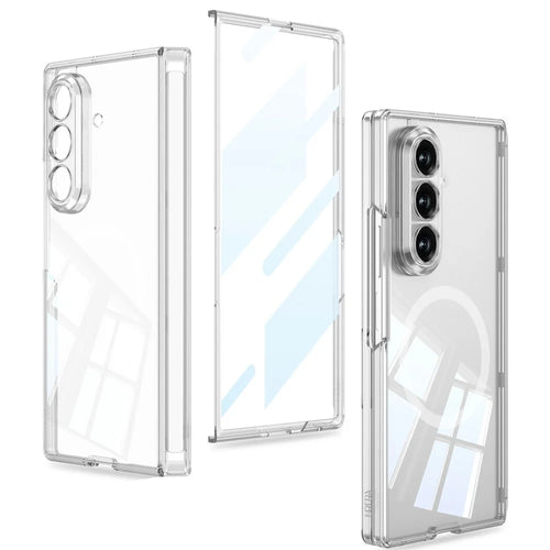GKK For Samsung Galaxy Z Fold7 5G Magnetic Case Transparent PC Phone Cover with Tempered Glass Screen Film - Transparent - 1
