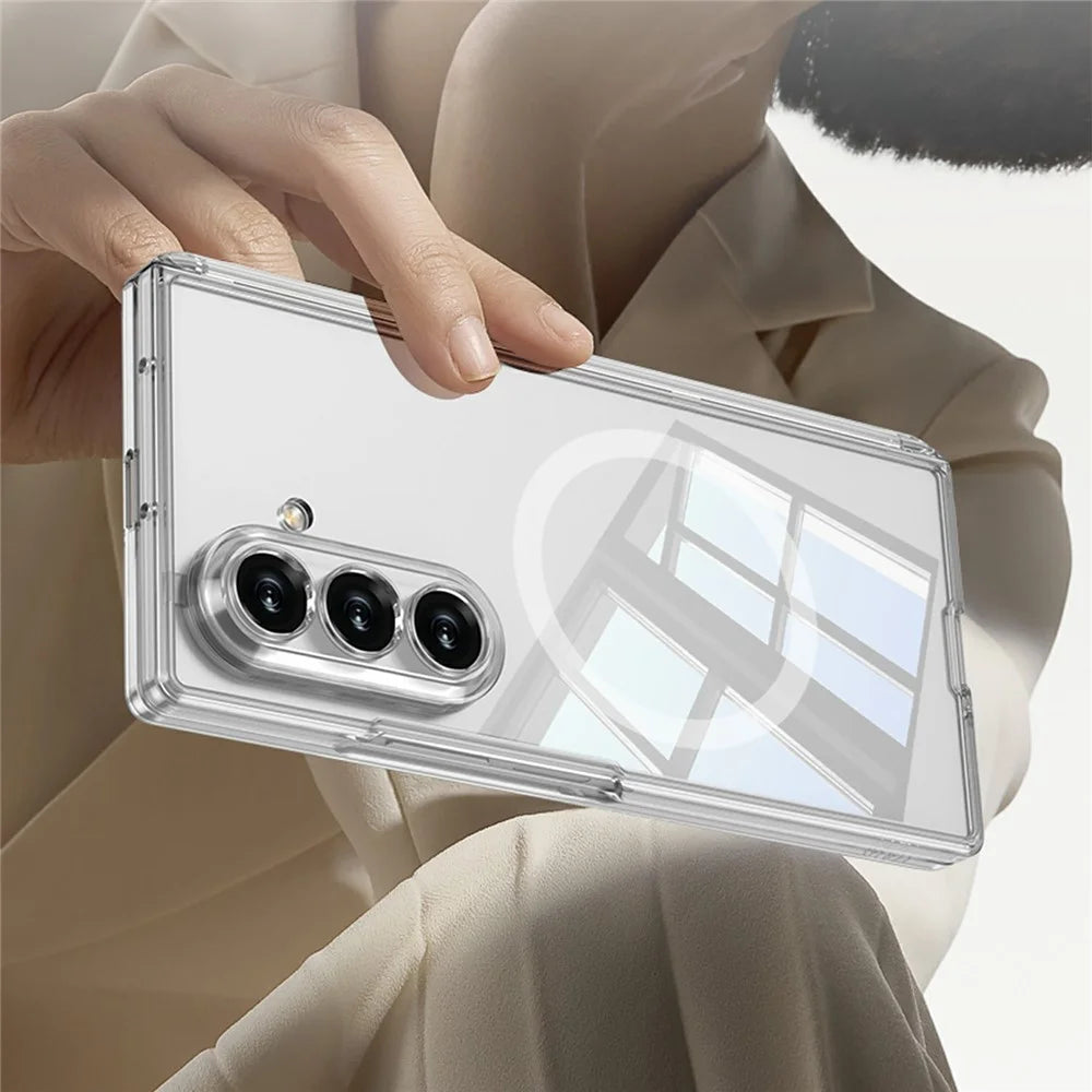 GKK For Samsung Galaxy Z Fold7 5G Magnetic Case Transparent PC Phone Cover with Tempered Glass Screen Film - Transparent - 4