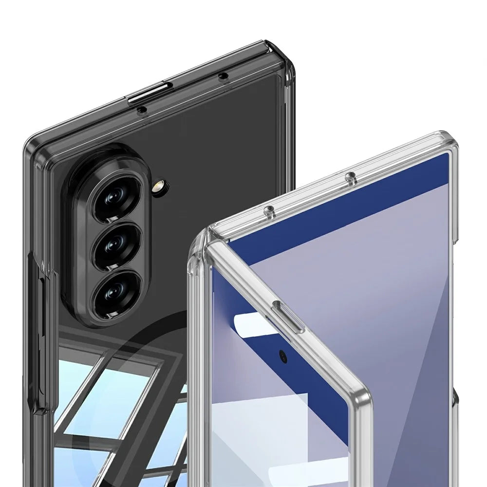 GKK For Samsung Galaxy Z Fold7 5G Magnetic Case Transparent PC Phone Cover with Tempered Glass Screen Film - Transparent - 5