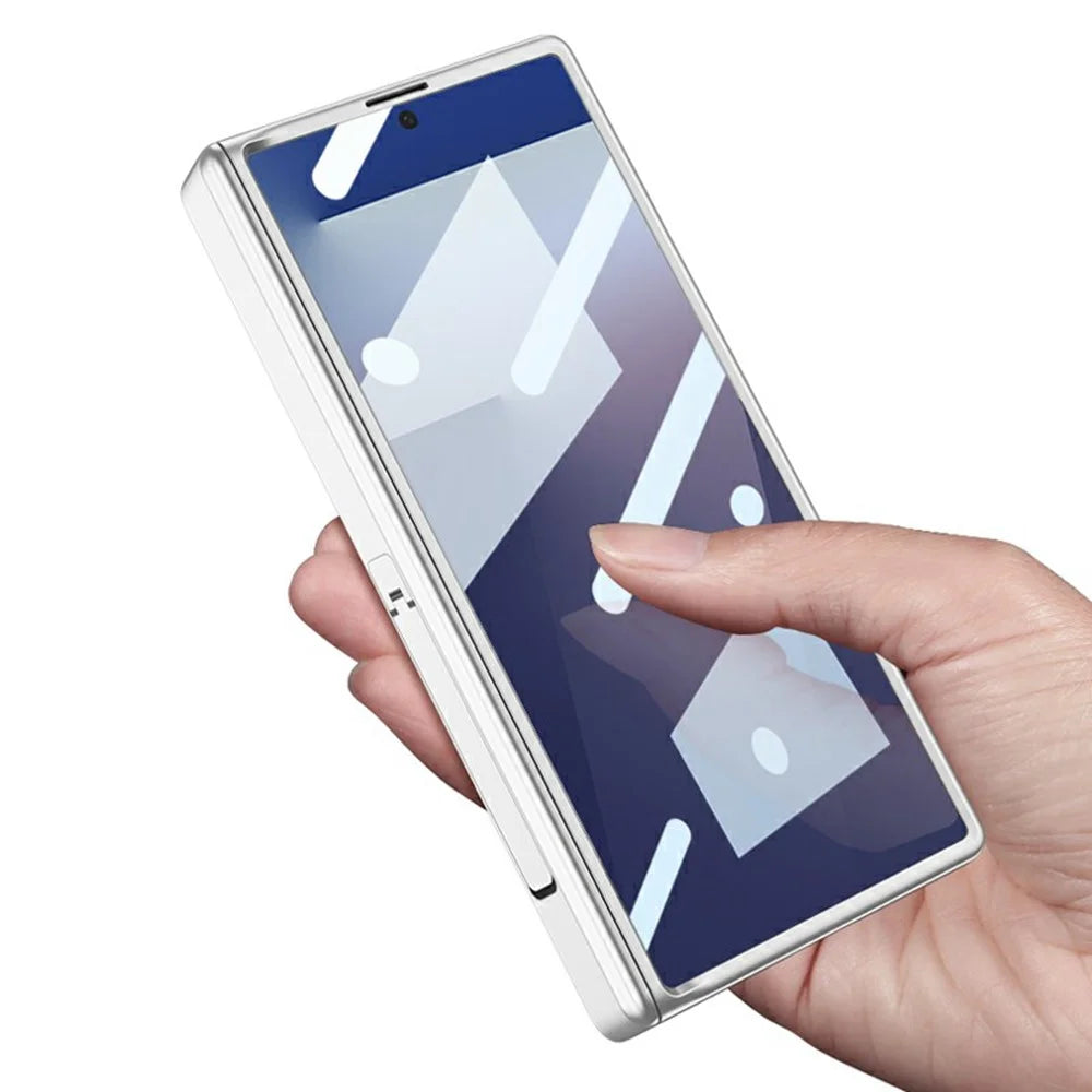 GKK For Samsung Galaxy Z Fold7 5G Case Kickstand Magnetic Hinge PC Phone Cover with Tempered Glass Screen Film / Stylus - Silver / Pink Stylus - 6