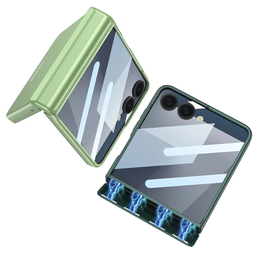 GKK For Samsung Galaxy Z Flip7 5G Magnetic Case Magnetic Hinge PC Phone Cover with Rear Screen Film - Matcha Green - 3