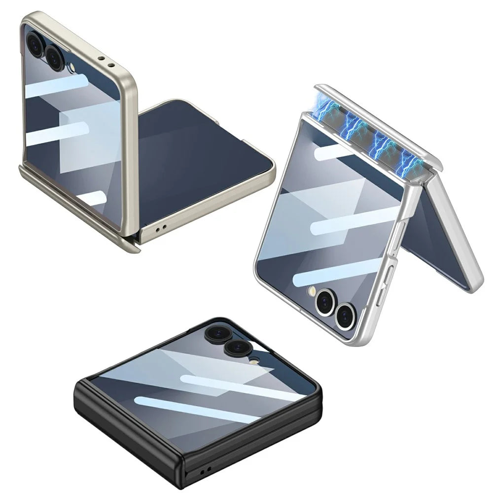 GKK For Samsung Galaxy Z Flip7 5G Magnetic Case Magnetic Hinge PC Phone Cover with Rear Screen Film - Matcha Green - 6