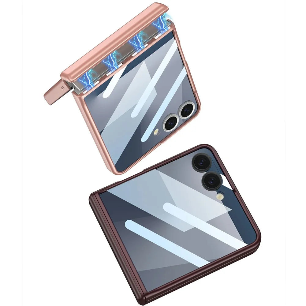 GKK For Samsung Galaxy Z Flip7 5G Magnetic Case Magnetic Hinge PC Phone Cover with Rear Screen Film - Matcha Green - 7