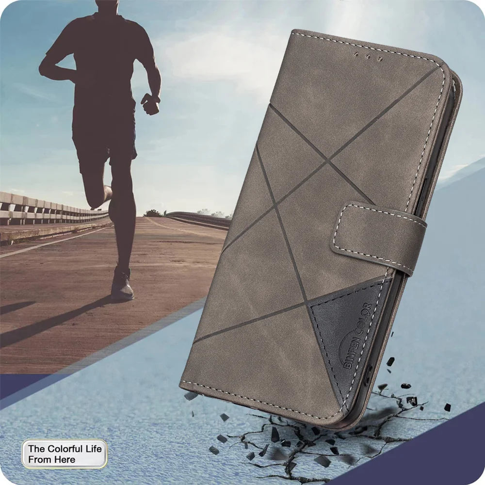 BINFEN COLOR For vivo Y31 5G Phone Case  Wallet Stand Geometry Imprinted Leather Cover - Grey - 5