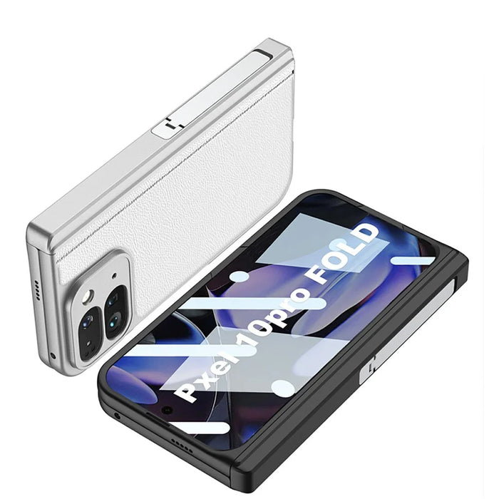 GKK For Google Pixel 10 Pro Fold Case Magnetic Hinge Side Kickstand Leather Coated PC Phone Cover with Tempered Glass Screen Film - Silver - 6