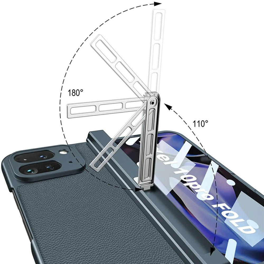 GKK For Google Pixel 10 Pro Fold Case Magnetic Hinge Side Kickstand Leather Coated PC Phone Cover with Tempered Glass Screen Film - Silver - 7