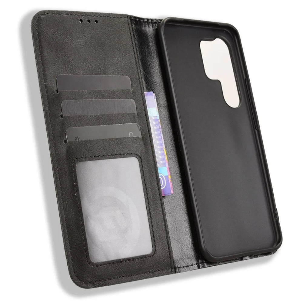 For itel Super 26 Ultra Leather Case Wallet Stand Retro Texture Phone Cover - Black - 5