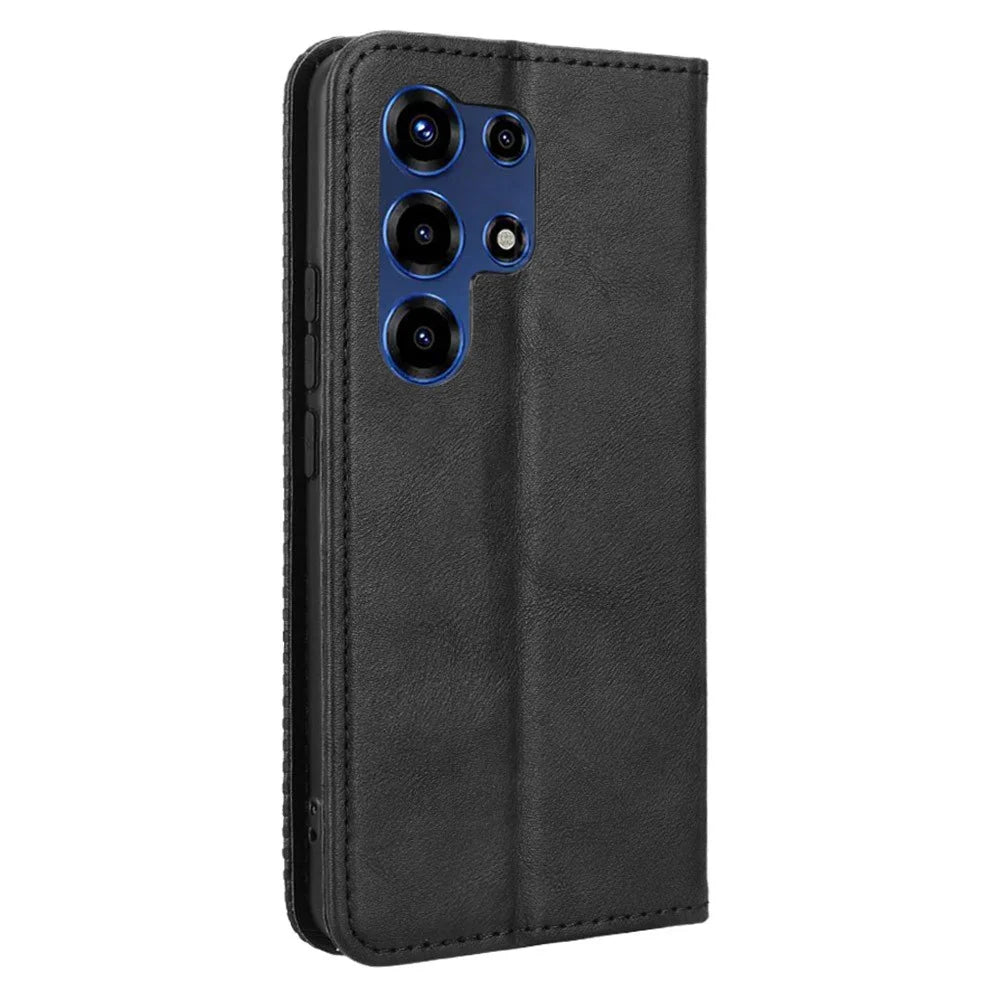 For itel Super 26 Ultra Leather Case Wallet Stand Retro Texture Phone Cover - Black - 7