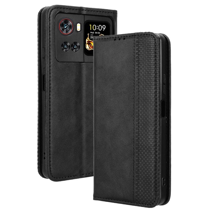 For Cubot X100 Leather Case Wallet Stand Retro Texture Phone Cover - Black - 1
