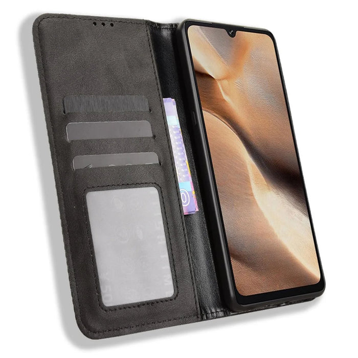 For Cubot X100 Leather Case Wallet Stand Retro Texture Phone Cover - Black - 2