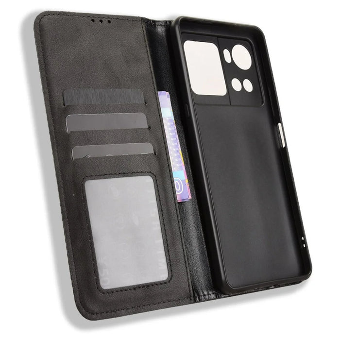 For Cubot X100 Leather Case Wallet Stand Retro Texture Phone Cover - Black - 5