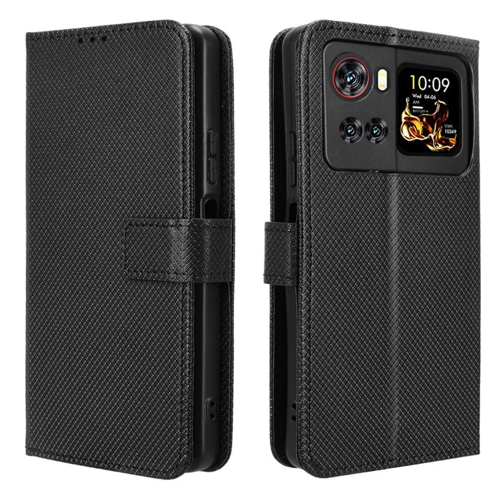 For Cubot X100 Leather Wallet Case with Strap Diamond Texture Phone Cover - Black - 1