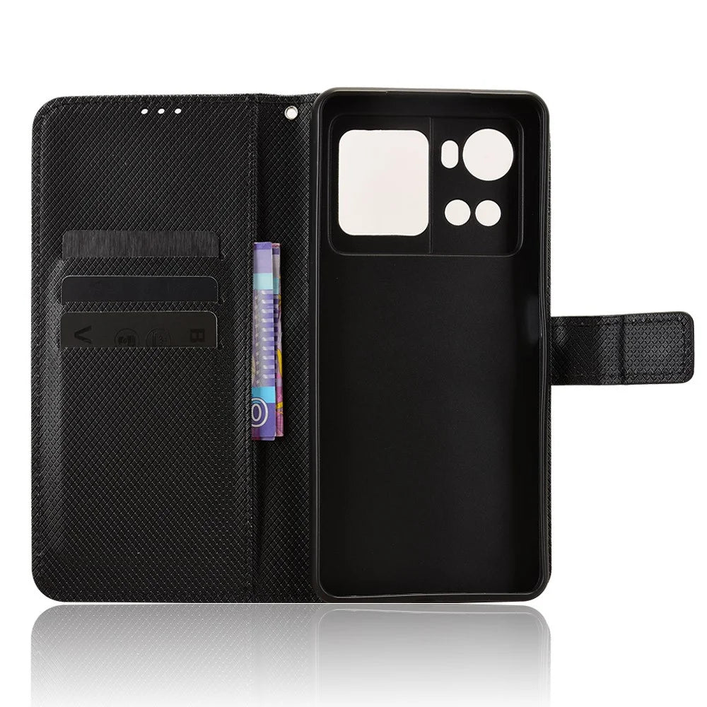 For Cubot X100 Leather Wallet Case with Strap Diamond Texture Phone Cover - Black - 4
