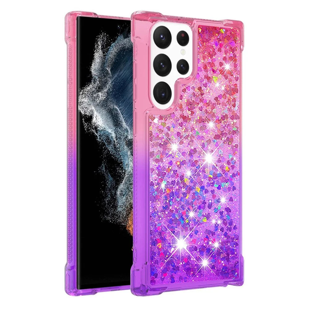 For Samsung Galaxy S23 Ultra TPU Case Gradient Quicksand Phone Back Cover - Pink / Purple - 1