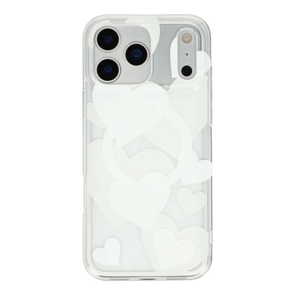 For iPhone 17 Pro Max Case Heart Pattern TPU + PC Protective Phone Cover Compatible with MagSafe - White - 3