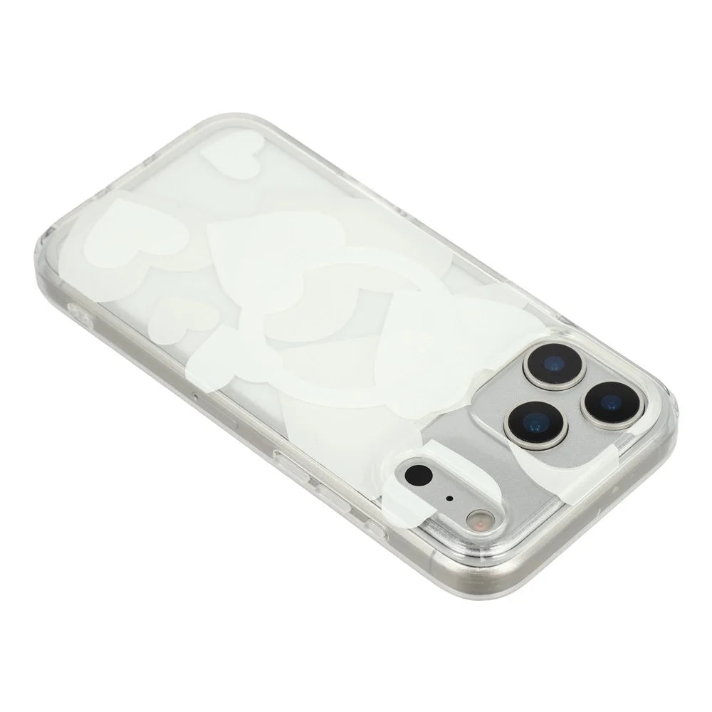 For iPhone 17 Pro Max Case Heart Pattern TPU + PC Protective Phone Cover Compatible with MagSafe - White - 5