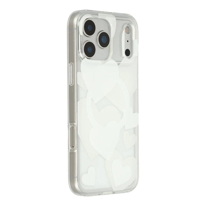 For iPhone 17 Pro Case Heart Pattern TPU + PC Protective Phone Cover Compatible with MagSafe - White - 1