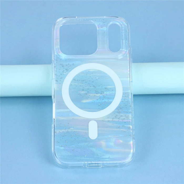 For iPhone 17 Pro Case Shimmering Starry Stripe Pattern TPU + PC Phone Cover Compatible with MagSafe - Blue - 6
