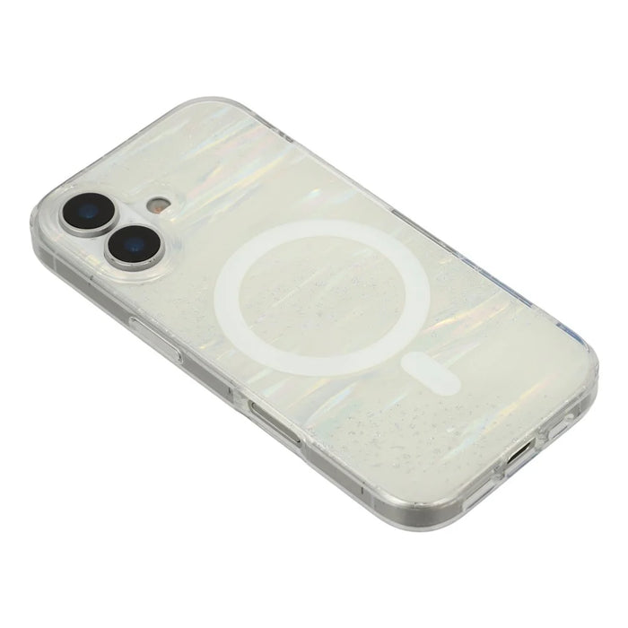 For iPhone 17 Case Shimmering Starry Stripe Pattern TPU + PC Phone Cover Compatible with MagSafe - White - 4