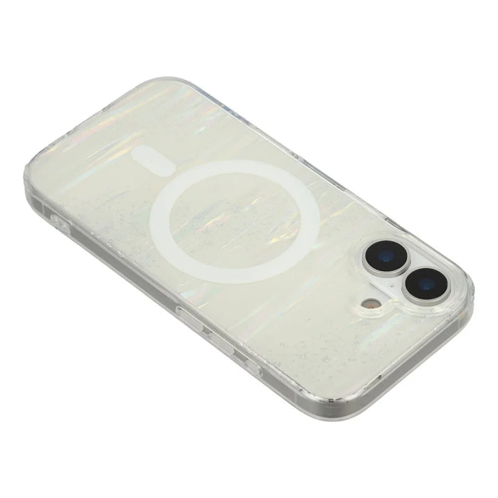 For iPhone 17 Case Shimmering Starry Stripe Pattern TPU + PC Phone Cover Compatible with MagSafe - White - 5