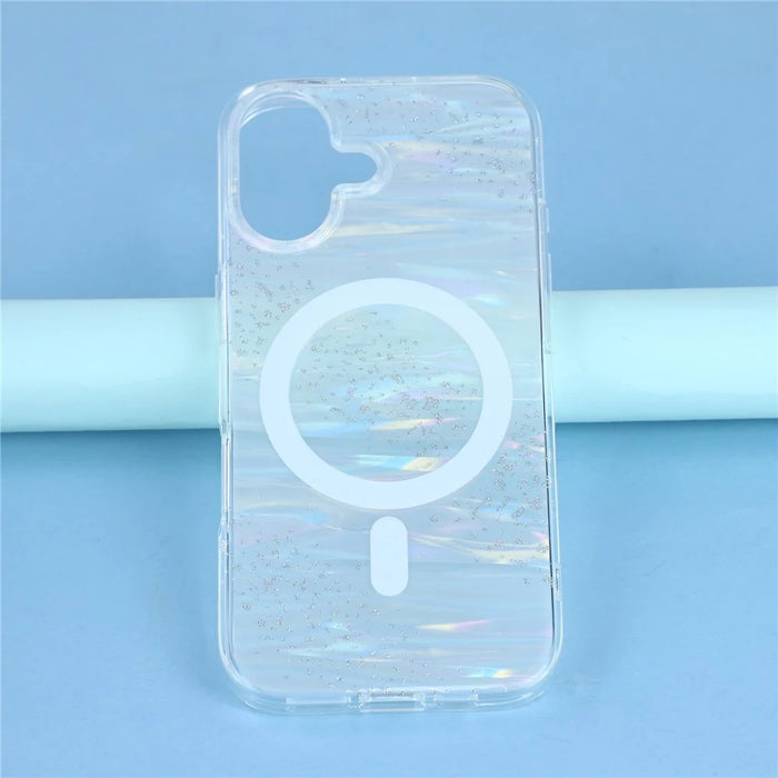 For iPhone 17 Case Shimmering Starry Stripe Pattern TPU + PC Phone Cover Compatible with MagSafe - White - 6